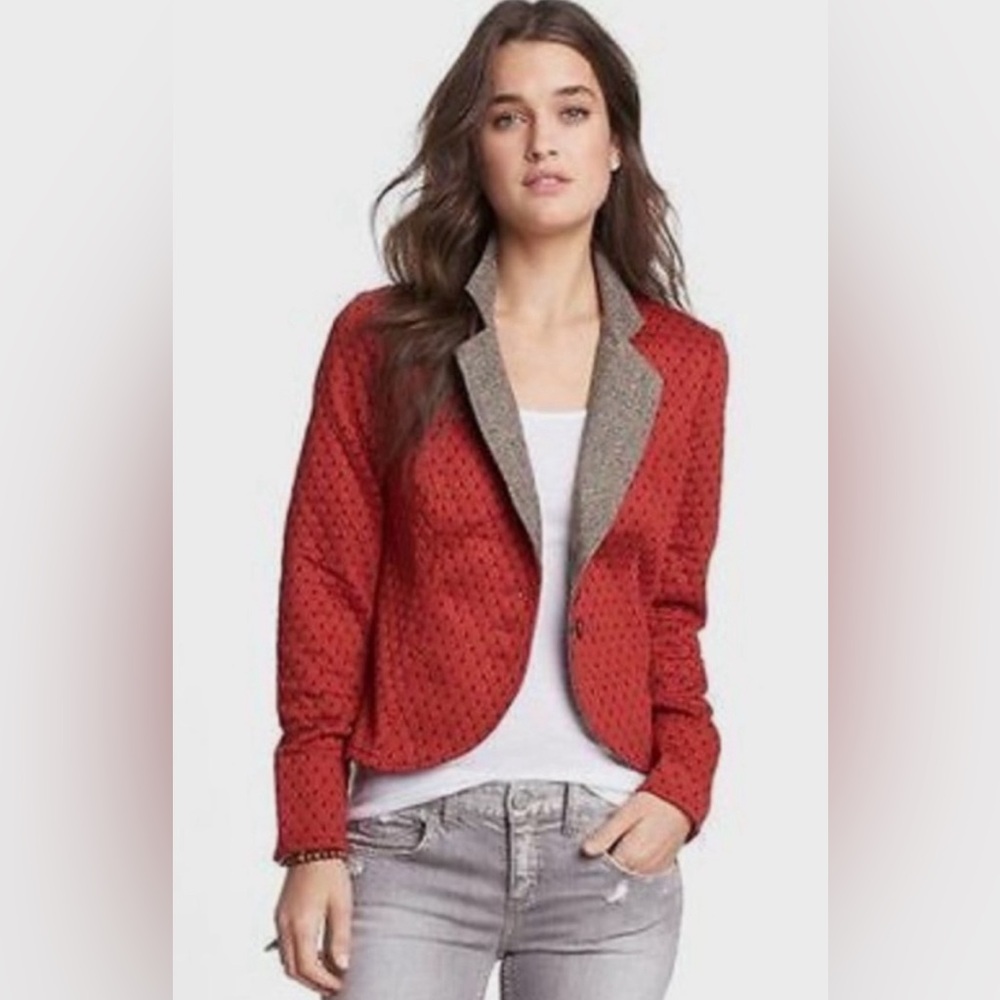 Free People Diamond Textured Knit Polka Dot Quilted Blazer Jacket